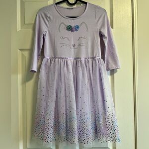 Charming Lilac Kids Dress with Cat Design